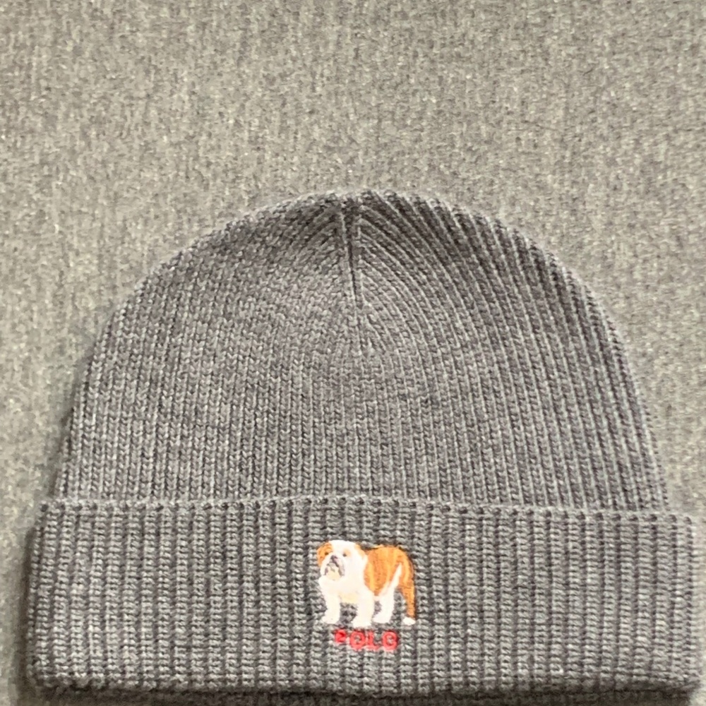 New Mens Ralph Lauren French Bulldog Knit Beanie